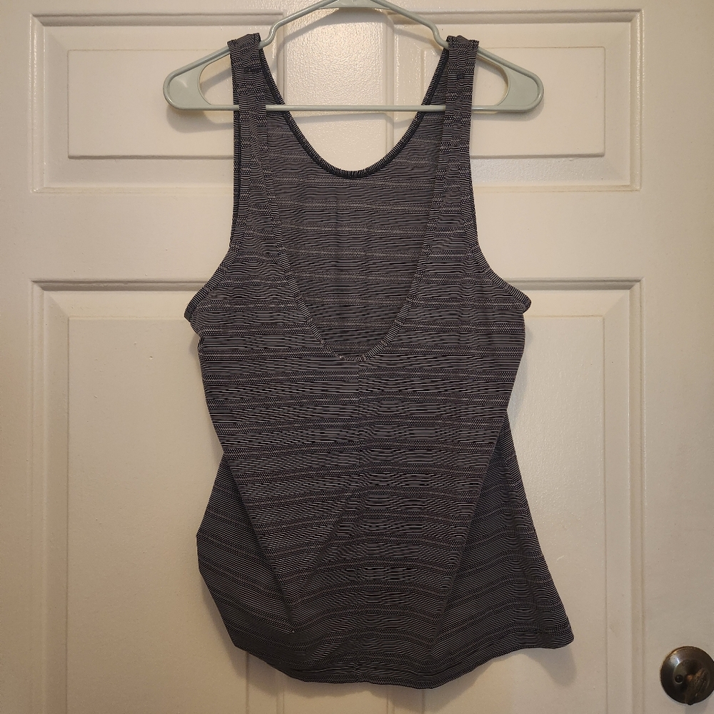 Athleta Navy Blue Max Out Side Tie Knot Stripe Athletic Tank Top Medium - Picture 3 of 7